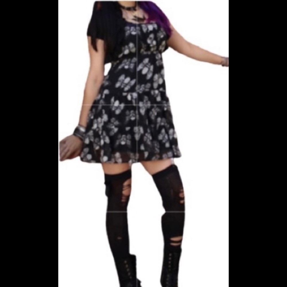HOT TOPIC lined skulls and butterfly sundress